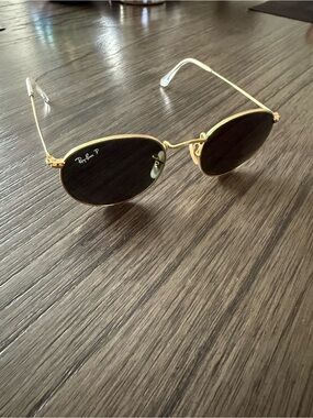 Ray-Ban Gold Frame Black Lenses Oval Sunglasses